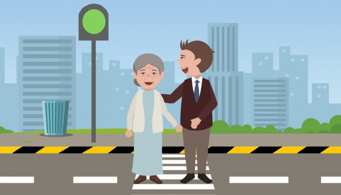 女子扶蹒跚老人过马路被打飞眼镜，警方回应